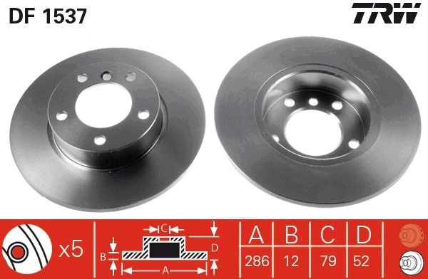 DF1537 Brake discs DF1537 TRW 286x12mm, 5x120, solid, Painted, High-carbon