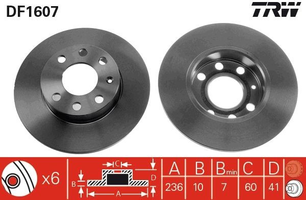 TRW 236x10mm, 6x100, solid, Painted Ø: 236mm, Num. of holes: 6, Brake Disc Thickness: 10mm Brake rotor DF1607 buy
