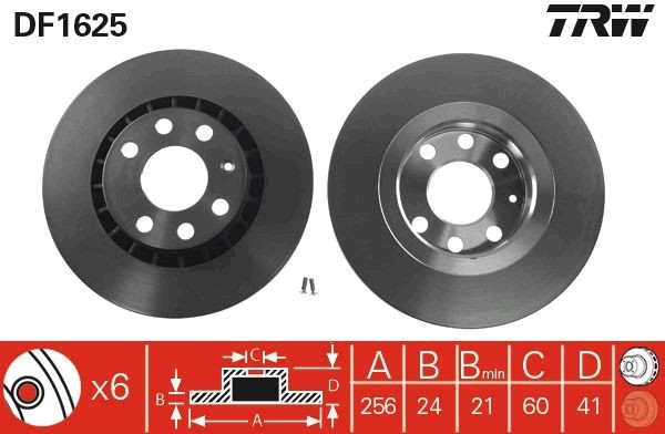 TRW 256x24mm, 6x100, Vented, Painted Ø: 256mm, Num. of holes: 6, Brake Disc Thickness: 24mm Brake rotor DF1625 buy