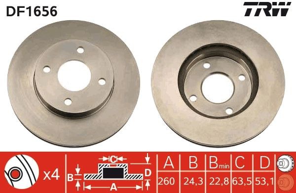 TRW DF1656 Brake disc 260x24,3mm, 4x108, Vented