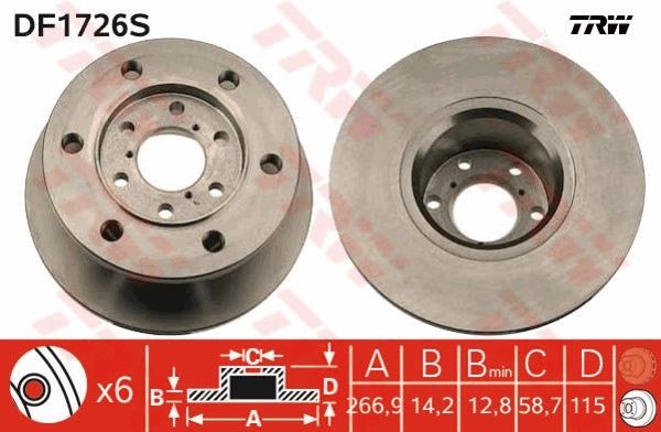 TRW DF1726S Brake disc 267x14,2mm, 6x95, solid, Painted