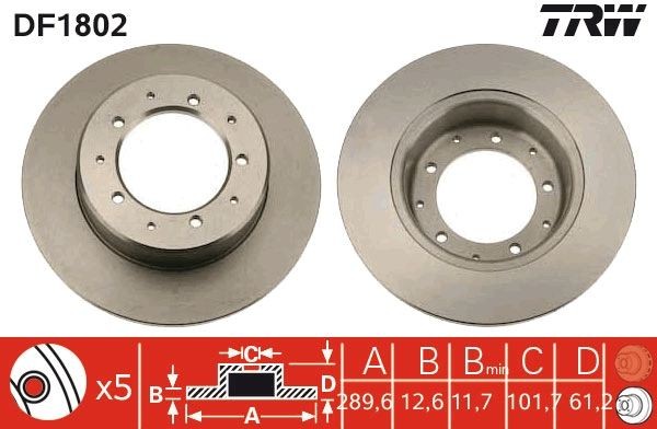 DF1802 TRW Brake rotors LAND ROVER 290x12,5mm, 5x136, solid, Painted