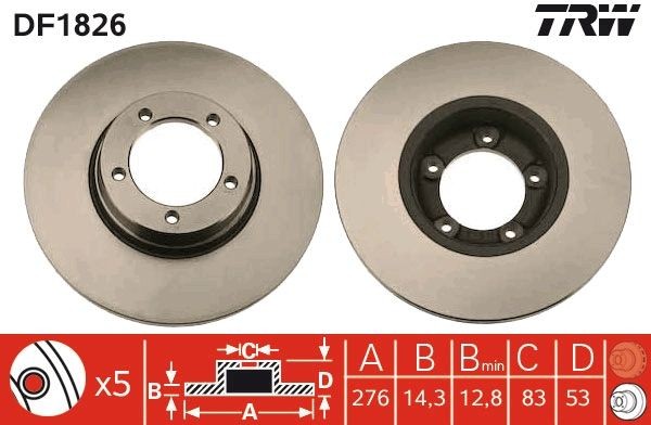 TRW DF1826 Brake disc 276x14,3mm, 5x105, solid, Painted