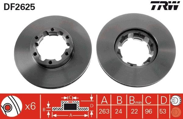 TRW 263x24mm, 6x118, Vented, Painted Ø: 263mm, Num. of holes: 6, Brake Disc Thickness: 24mm Brake rotor DF2625 buy