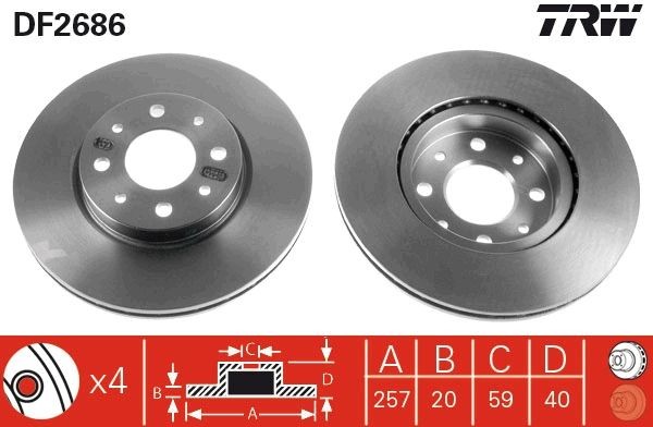 Fiat TIPO Brake discs and rotors 2189090 TRW DF2686 online buy