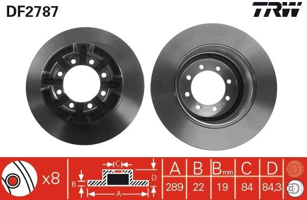 DF2787 Brake discs DF2787 TRW 289x22mm, 8x108, solid, Painted