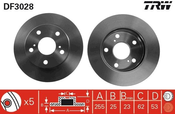 TRW DF3028 Brake disc 255x25mm, 5x114, Vented