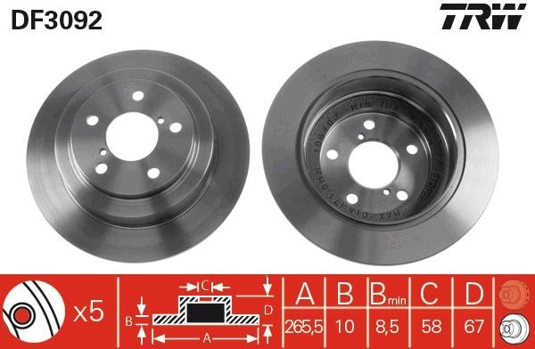TRW 266x10mm, 5x100, solid, Painted Ø: 266mm, Num. of holes: 5, Brake Disc Thickness: 10mm Brake rotor DF3092 buy