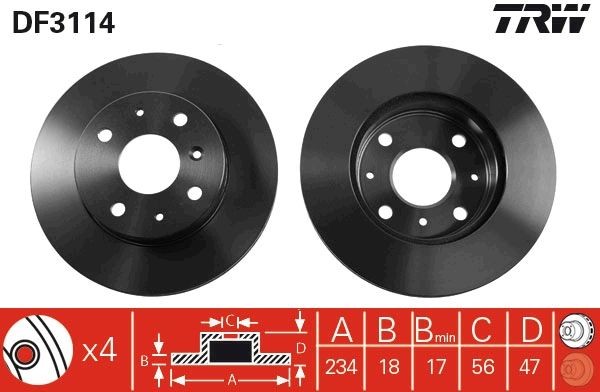 TRW DF3114 Brake disc 234x18mm, 4x100, Vented, Painted