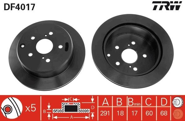 TRW DF4017 Brake disc 291x18mm, 5x114, Vented, Painted