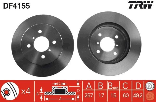 TRW DF4155 Brake disc 257x17mm, 4x100, Vented, Painted