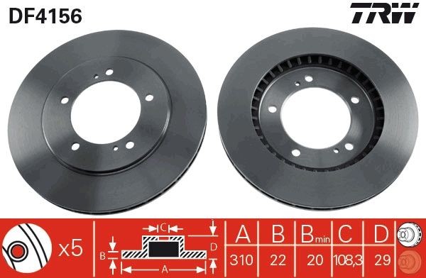 TRW 310x22mm, 5x140, Vented, Painted Ø: 310mm, Num. of holes: 5, Brake Disc Thickness: 22mm Brake rotor DF4156 buy