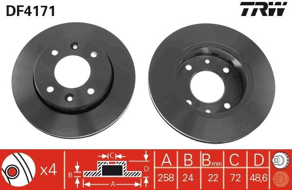 TRW DF4171 Brake disc 258x24mm, 4x114,3, Vented, Painted