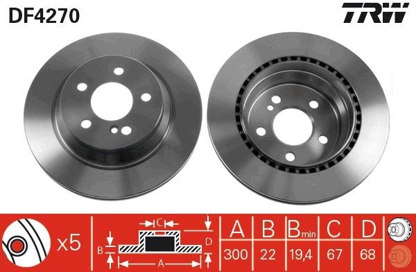 DF4270 Brake discs DF4270 TRW 300x22mm, 5x105, Vented, Painted