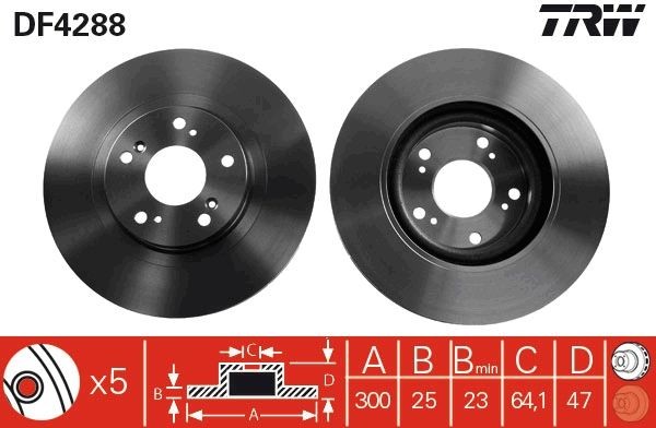 TRW 300x25mm, 5x114,3, Vented, Painted Ø: 300mm, Num. of holes: 5, Brake Disc Thickness: 25mm Brake rotor DF4288 buy