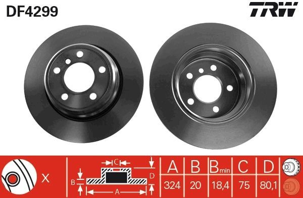 TRW DF4299 Brake disc 324x20mm, 5x120, Vented, Painted