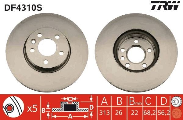 Volkswagen TRANSPORTER Brake discs and rotors 2189524 TRW DF4310S online buy