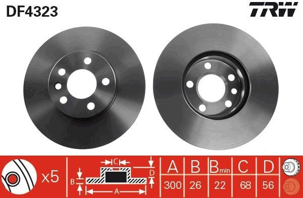 DF4323 Brake discs DF4323 TRW 300x26mm, 5x112, Vented, Painted, High-carbon