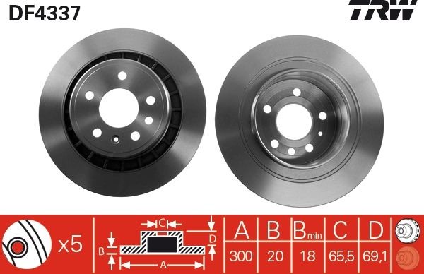 TRW 300x20mm, 5x100, Vented, Painted Ø: 300mm, Num. of holes: 5, Brake Disc Thickness: 20mm Brake rotor DF4337 buy