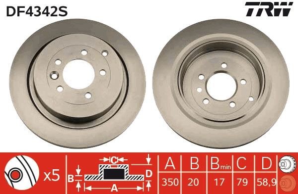 TRW DF4342S Brake disc 350x20mm, 5x120, Vented, Painted