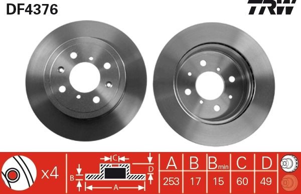 TRW DF4376 Brake discs SUZUKI IGNIS 2014 price