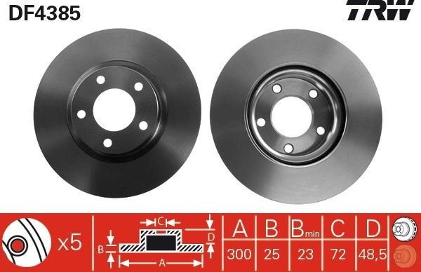 TRW DF4385 Brake disc 300x25mm, 5x114,3, Vented, Painted