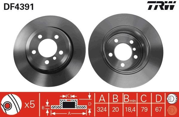TRW DF4391 Brake disc 324x20mm, 5x120, Vented, Painted