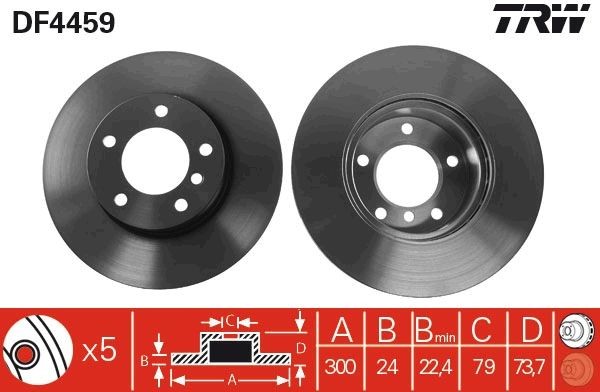 DF4459 Brake discs DF4459 TRW 300x24mm, 5x120, Vented, Painted, High-carbon