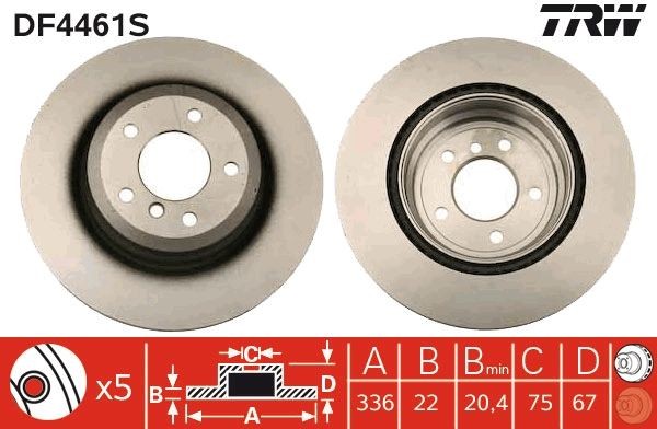 DF4461S Brake discs DF4461S TRW 336x22mm, 5x120, Vented, Painted, High-carbon