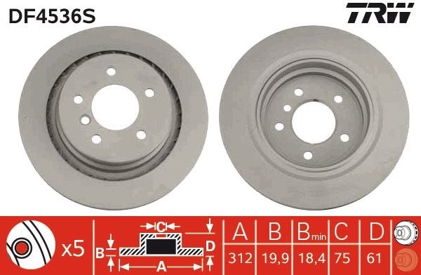 TRW DF4536S Brake disc 312x19,9mm, 5x120, Vented, Painted