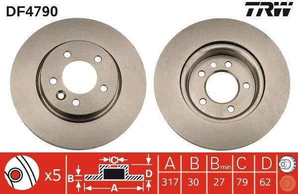 TRW DF4790 Brake rotor 317x30mm, 5x120, Vented, Painted, High-carbon