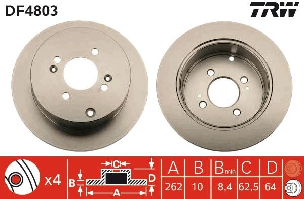 TRW DF4803 Brake rotor 262x10mm, 4x100, solid, Painted