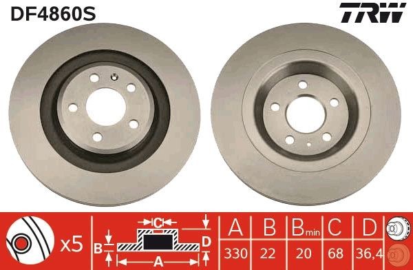 Audi A5 Brake discs and rotors 2189813 TRW DF4860S online buy