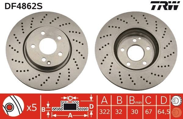 Brake disc DF4862S from TRW