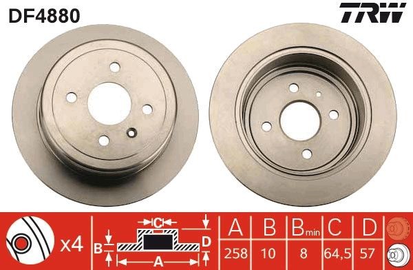 TRW DF4880 Brake disc 258x10mm, 4x100, solid, Painted
