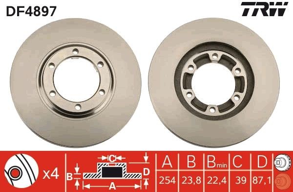 TRW DF4897 Brake disc 254x23,8mm, 6x108, Vented, Painted