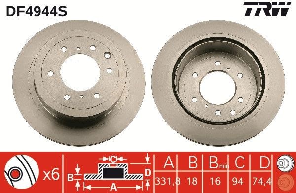 TRW DF4944S Brake disc 332x18mm, 6x139,7, Vented, Painted, High-carbon