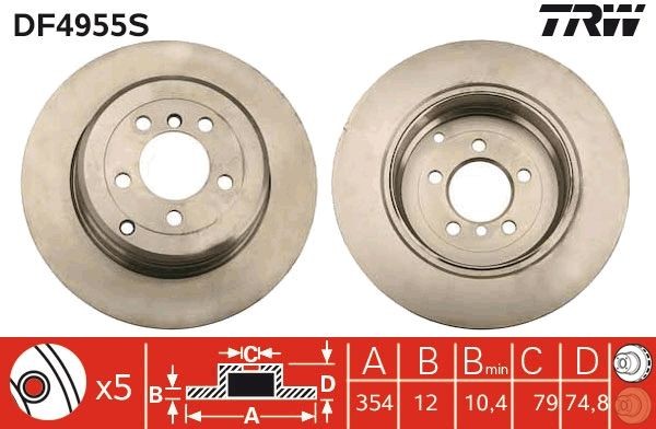 TRW DF4955S Brake disc 354x12mm, 5x120, solid, Painted, High-carbon