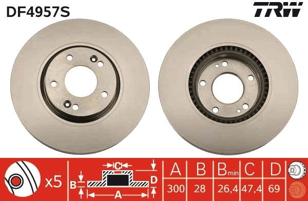 Kia BESTA Brake discs and rotors 2189878 TRW DF4957S online buy