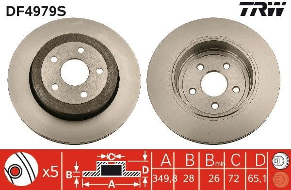 TRW DF4979S Brake disc 350x28mm, 5x127, Vented, Painted, High-carbon