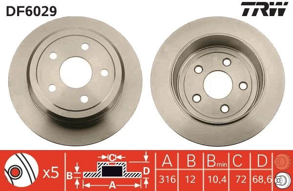Jeep WRANGLER Brake discs and rotors 2189933 TRW DF6029 online buy