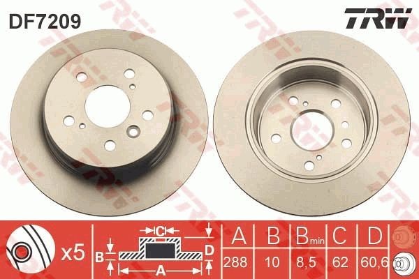 TRW 288x10mm, 5x114,3, solid, Painted Ø: 288mm, Num. of holes: 5, Brake Disc Thickness: 10mm Brake rotor DF7209 buy