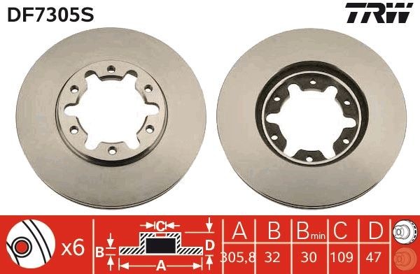 TRW DF7305S Brake disc 306x32mm, 6x137, Vented, Painted