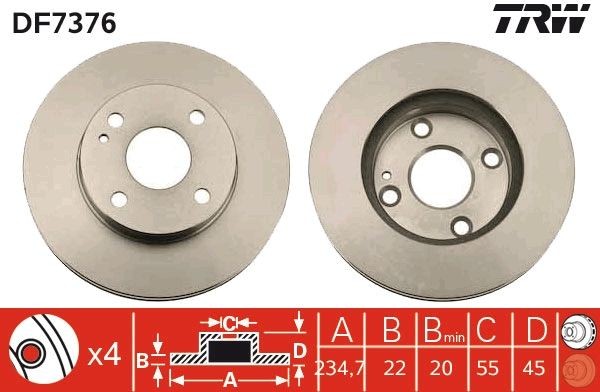 TRW DF7376 Brake disc 235x22mm, 4x100, Vented, Painted