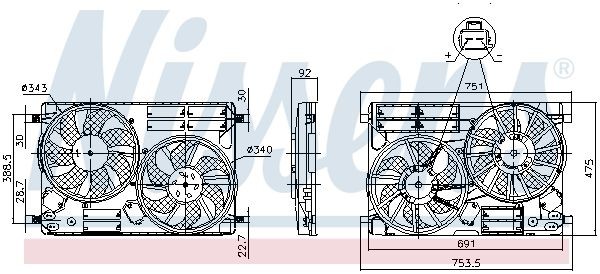 Original NISSENS Cooling fan assembly 850096 for FORD KUGA