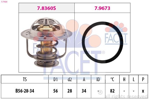 7.7920 FACET Coolant thermostat HONDA Opening Temperature: 82°C, 56mm, with seal