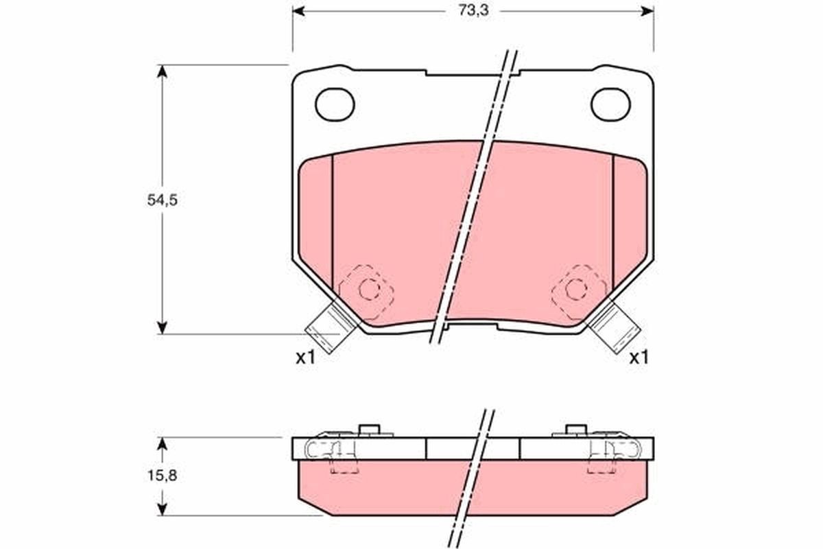 21580 TRW with acoustic wear warning Height: 54,6mm, Width: 73,3mm, Thickness: 15,8mm Brake pads GDB1007 buy