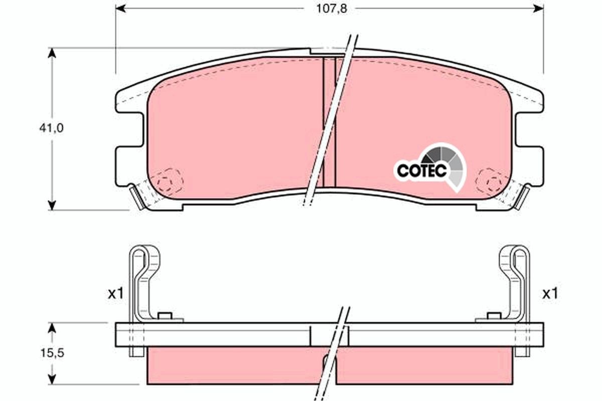21706 TRW COTEC with acoustic wear warning Height: 41mm, Width: 107,8mm, Thickness: 15,5mm Brake pads GDB1023 buy
