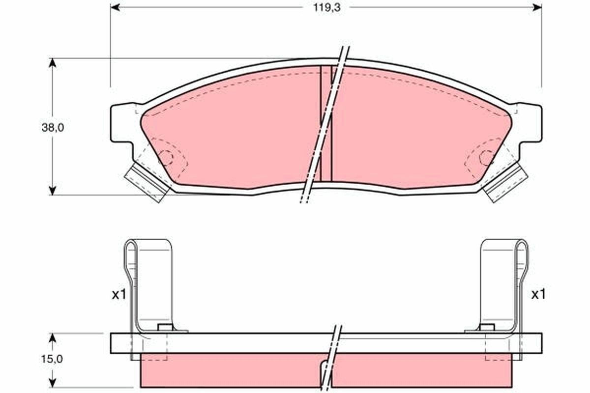 21111 TRW with acoustic wear warning Height: 38mm, Width: 119,3mm, Thickness: 15mm Brake pads GDB1038 buy