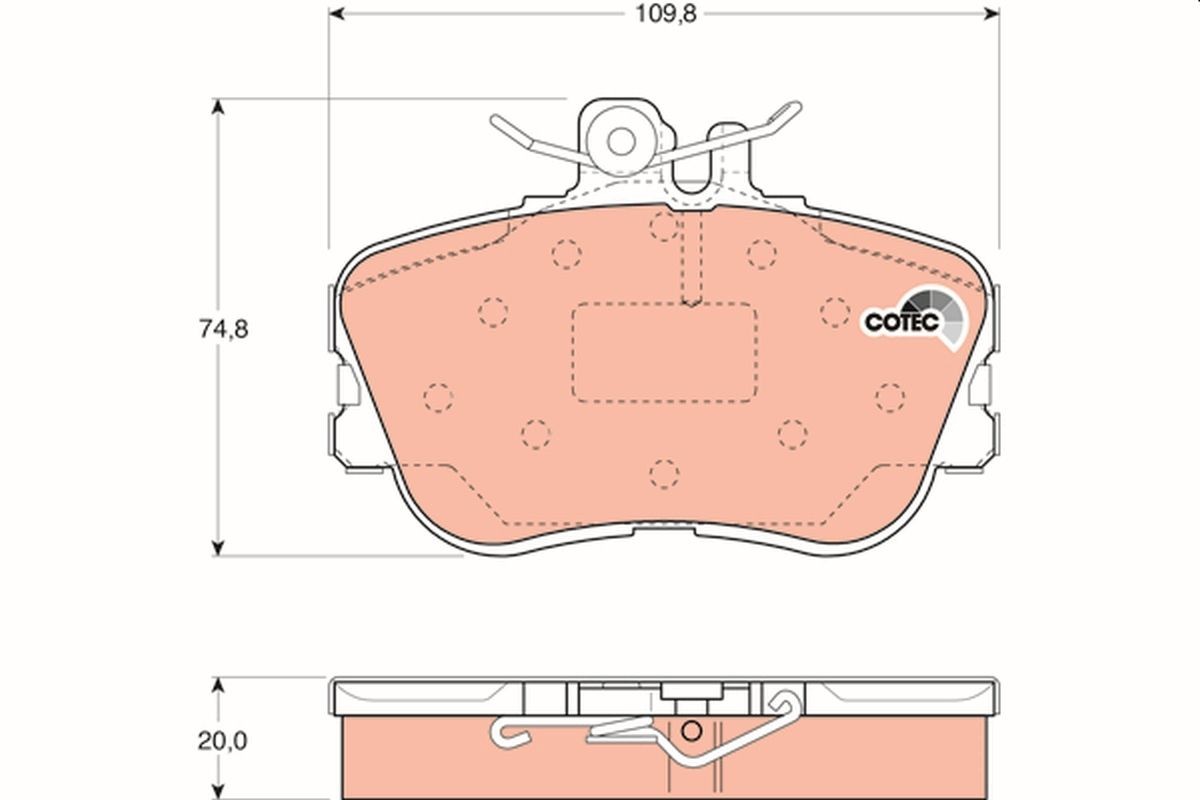 21439 TRW COTEC prepared for wear indicator, with brake caliper screws, with accessories Height: 74,8mm, Width: 109,8mm, Thickness: 20,0mm Brake pads GDB1094 buy